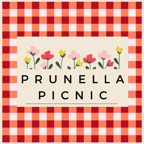 logo for prunella picnic with picnic blanket and flowers